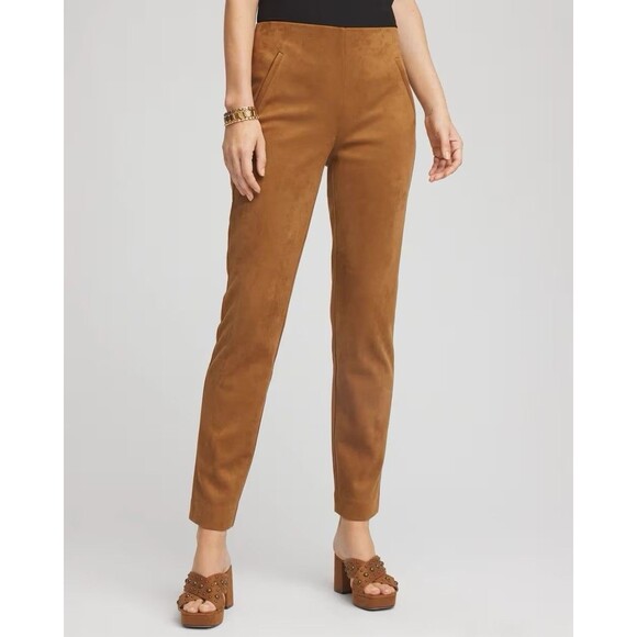Chico’s Faux Suede Juliet Slim Ankle Pants Burnt Sienna Classic Boho Chic Slim - Picture 1 of 10